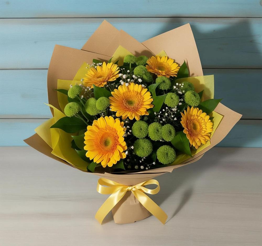 Букет цветов из: Герберы и Хризантемы в Сосенском
