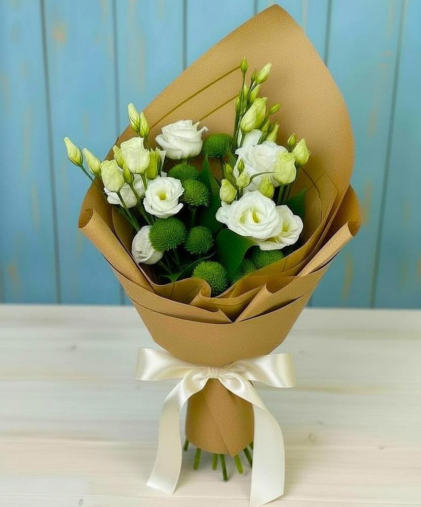 Букет цветов из: Хризантемы и Лизиантусы в Сосенском