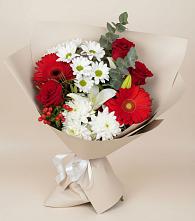 Букет цветов из:  Розы, Хризантемы, Герберы и Лилии в Сосенском