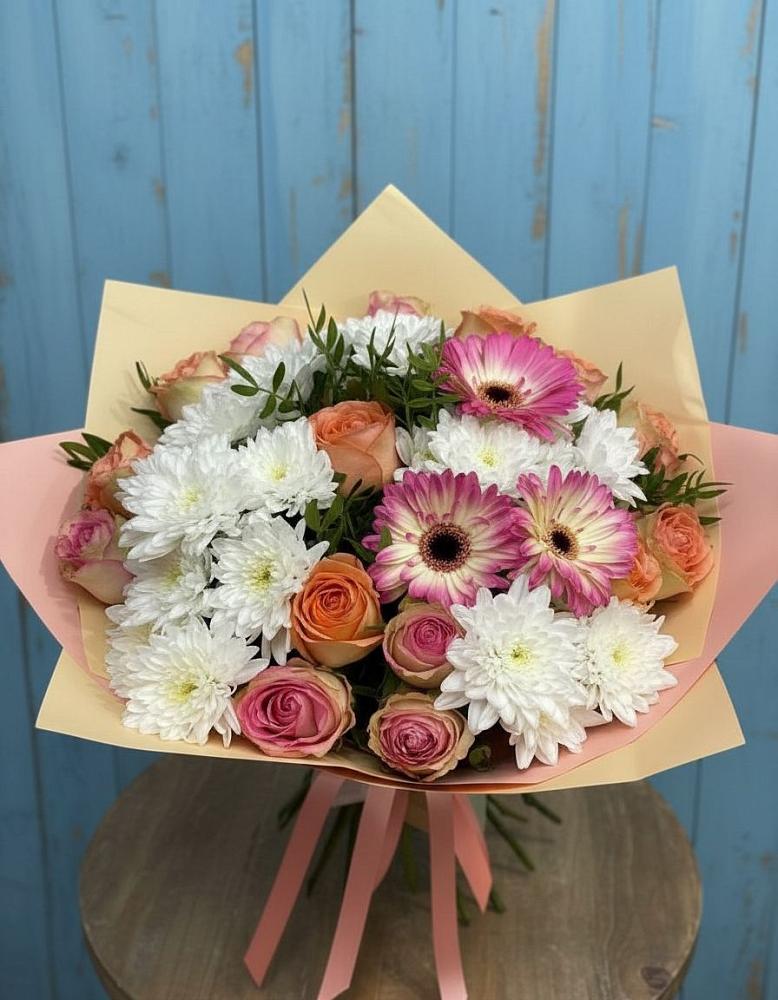 Букет цветов из: Розы, Герберы и Хризантемы в Сосенском