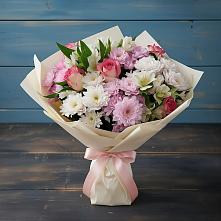 Букет цветов из:  Хризантемы, Альстромерии и Розы #REPLACE_PRED# Сосенском