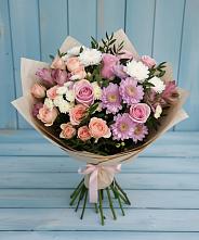 Букет цветов из:  Хризантемы, Розы и Альстромерии в Сосенском