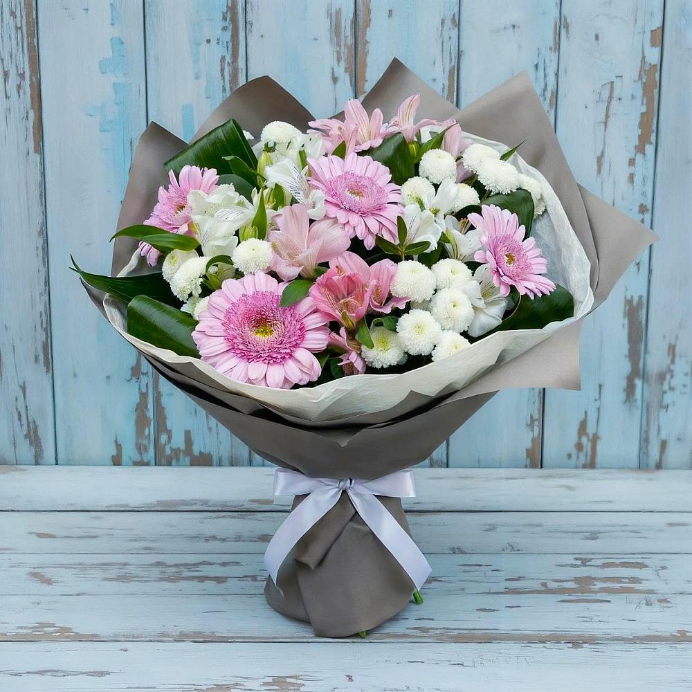 Букет цветов из: Герберы, Альстромерии и Хризантемы в Сосенском